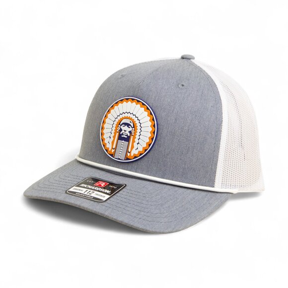 Illinois Fighting Illini Chief Illiniwek 3D Snapback Trucker Rope Hat- Grey/ WHT - Picture 1 of 3
